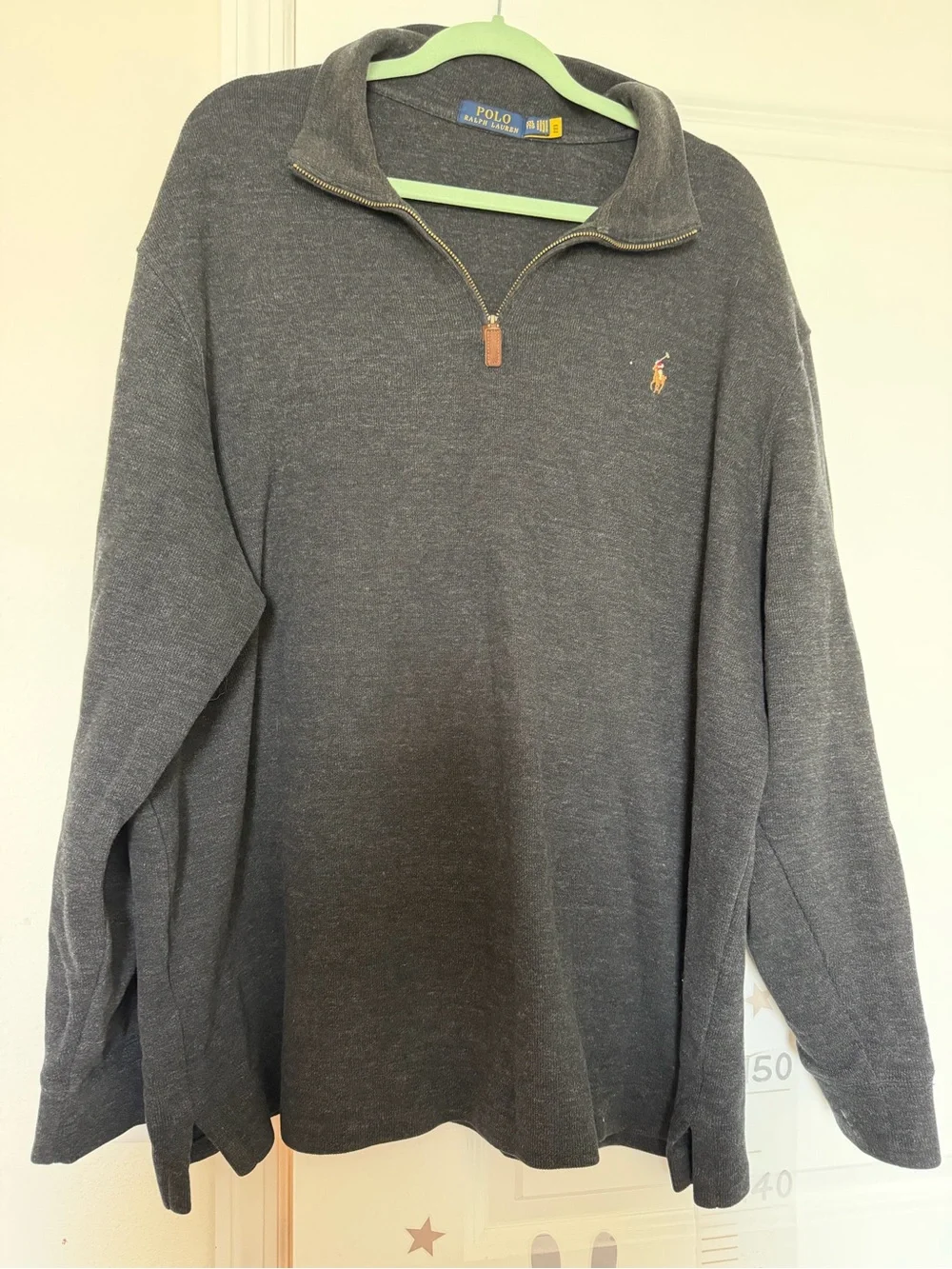 Polo Ralph charcoal quarter zip pullover sweater, XL